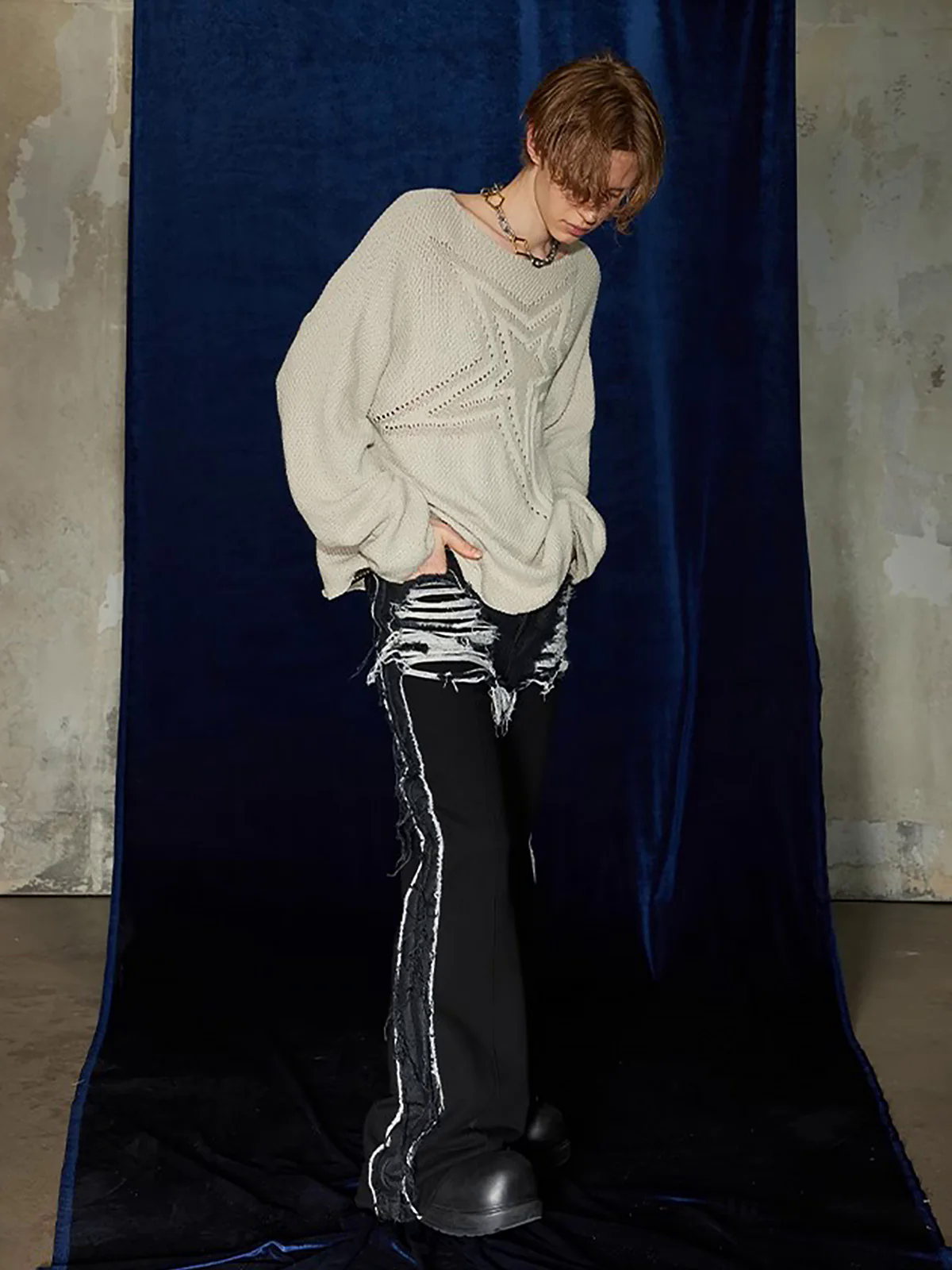 Star Cutout Boatneck Sweater