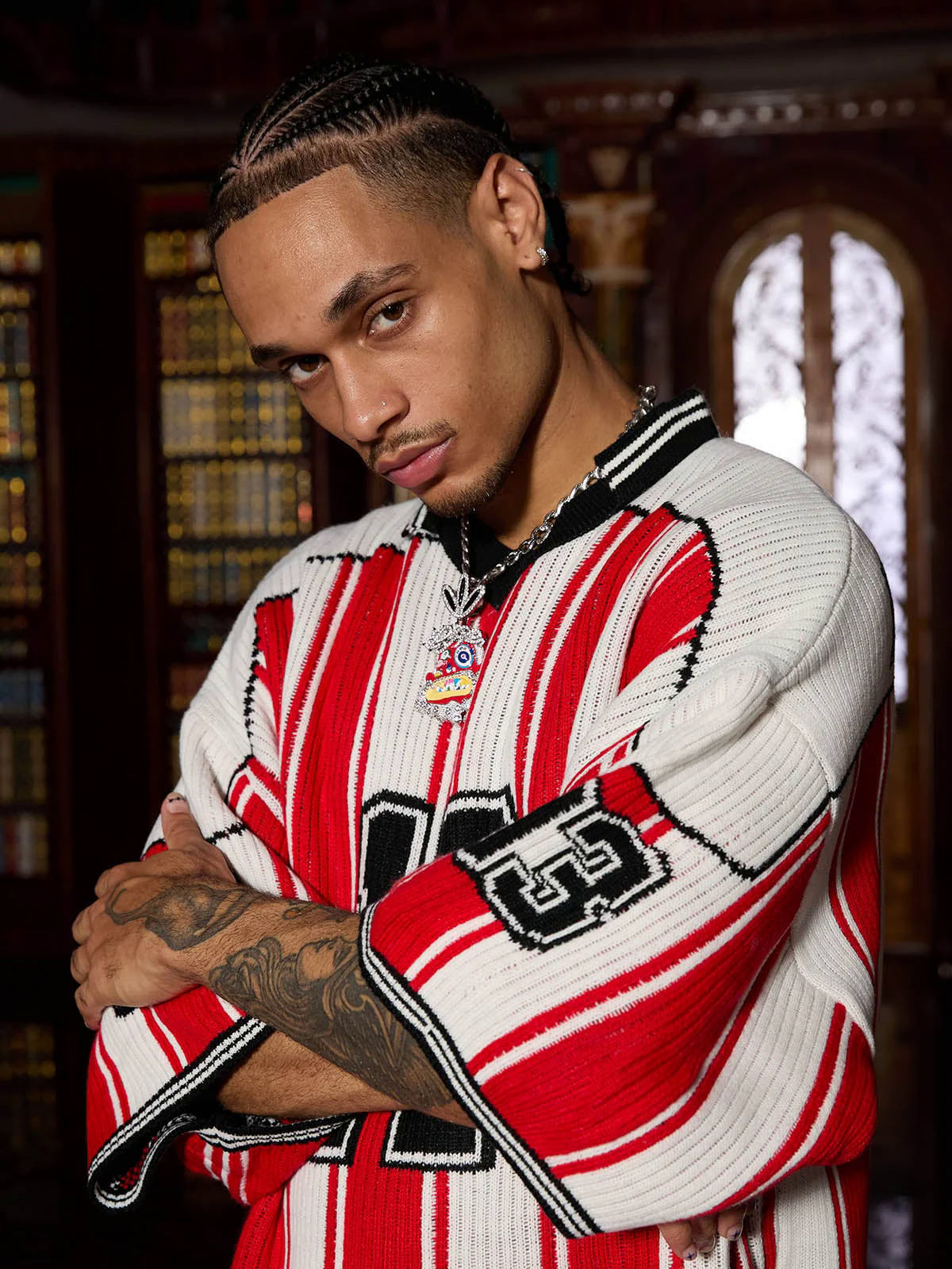 Vintage Striped Baseball Short-sleeved Knit Sweater - 2249