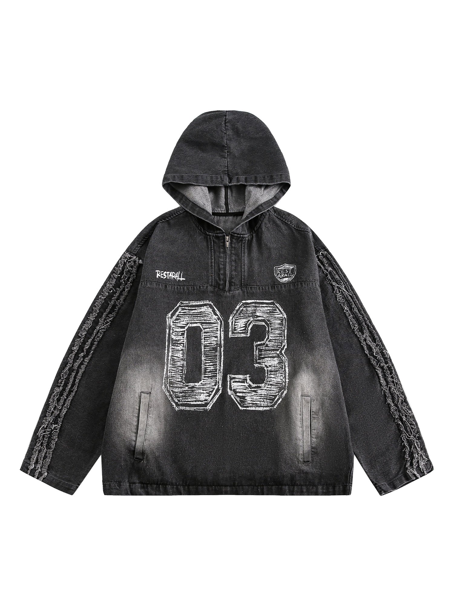 Retro Distressed Washed Denim Hoodie - 2176