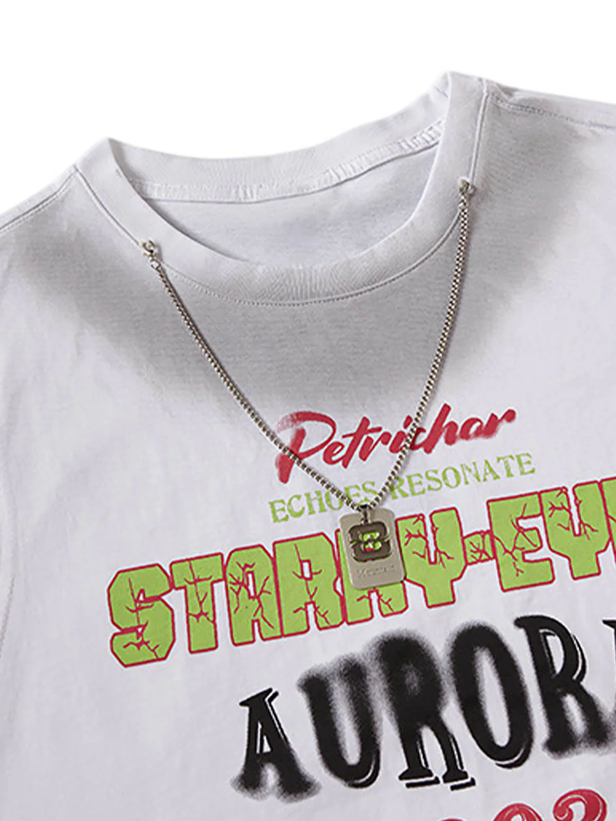 Spray- Painted Letter Print Necklace Vest