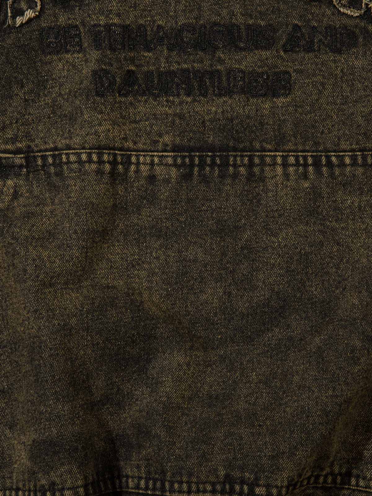 Washed Distressed Letter Embroidered Denim Hoodie