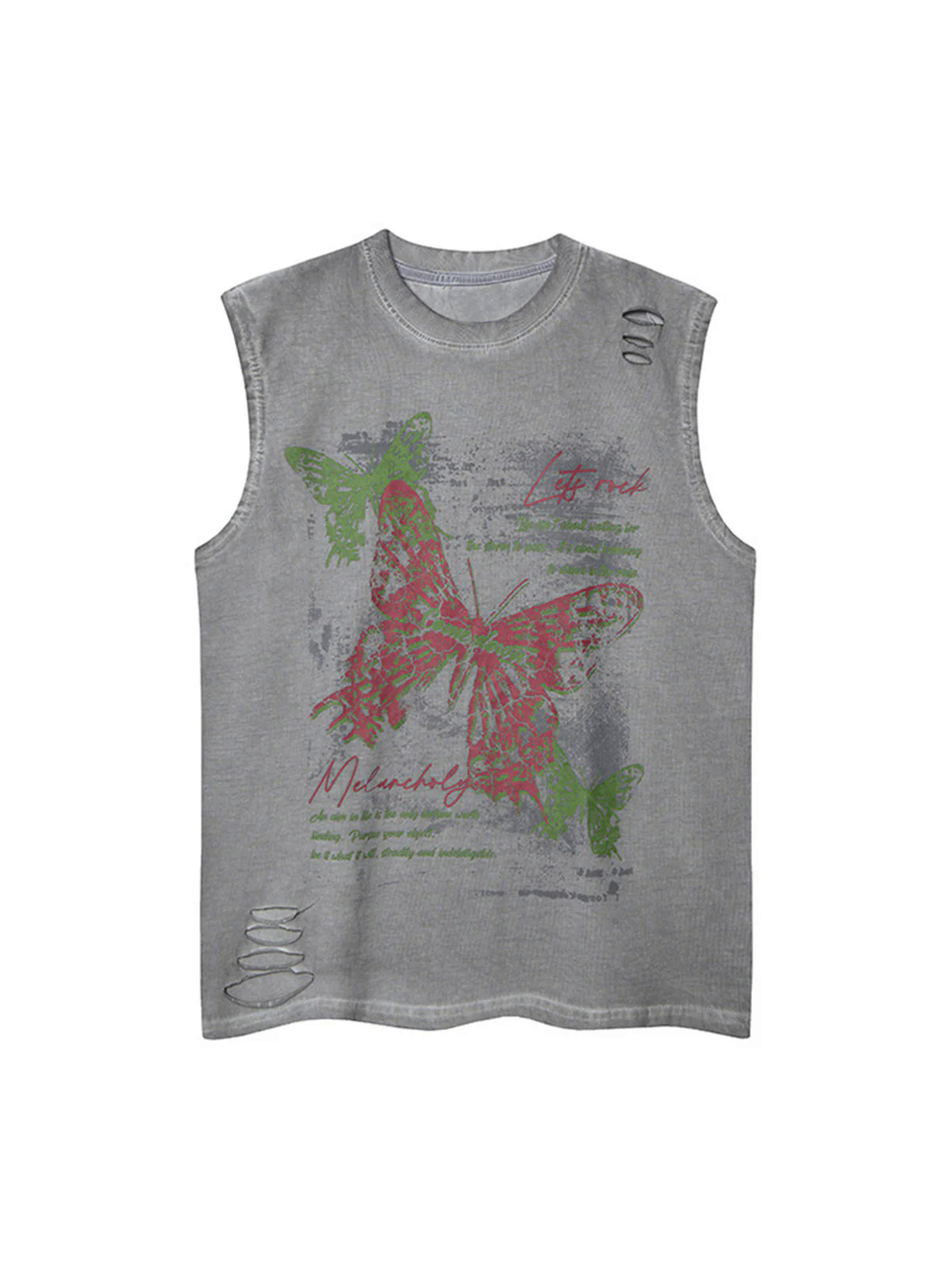 Distressed Graphic Butterfly Print Vest