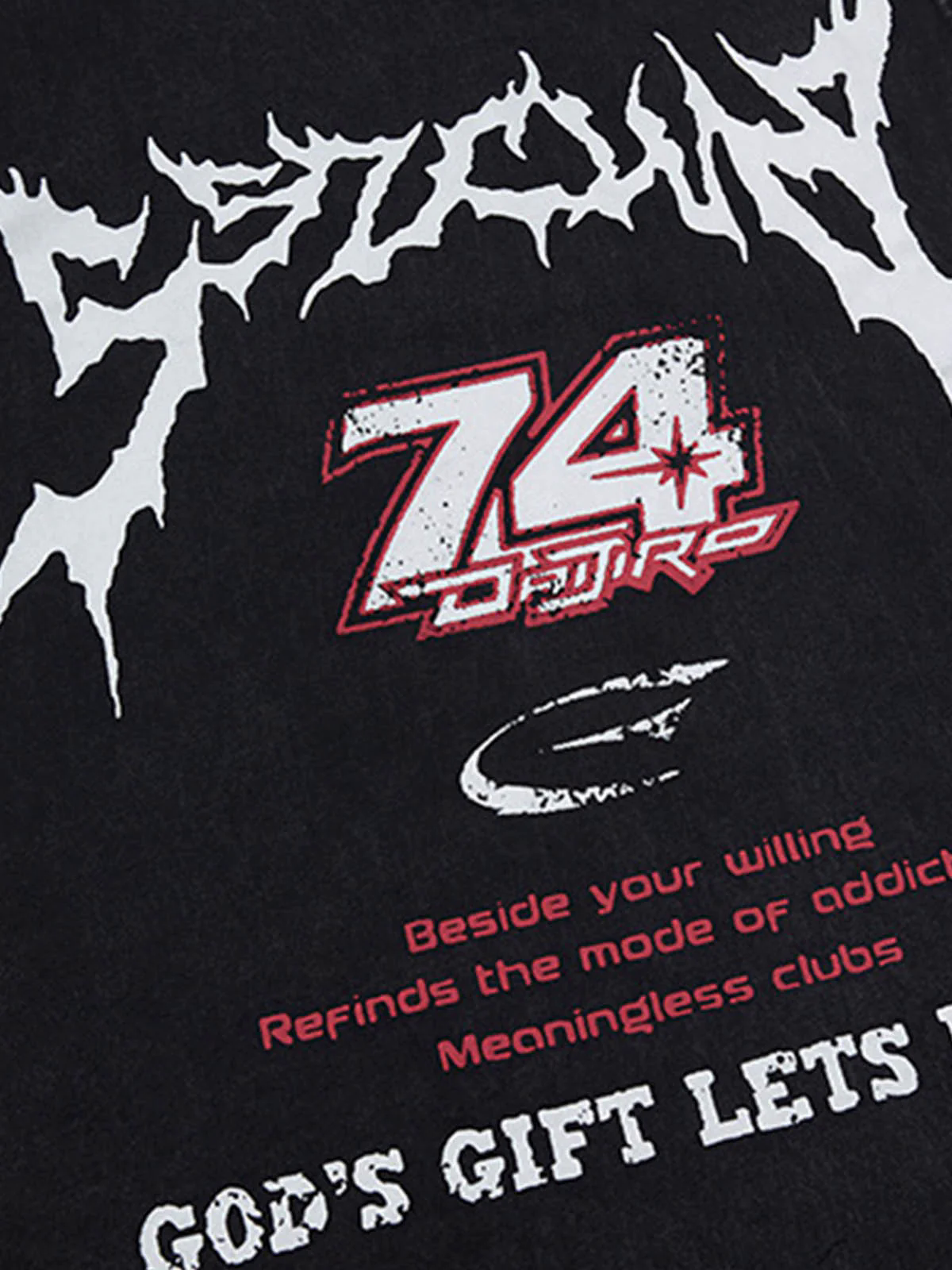 Retro Washed Letter Print Vest