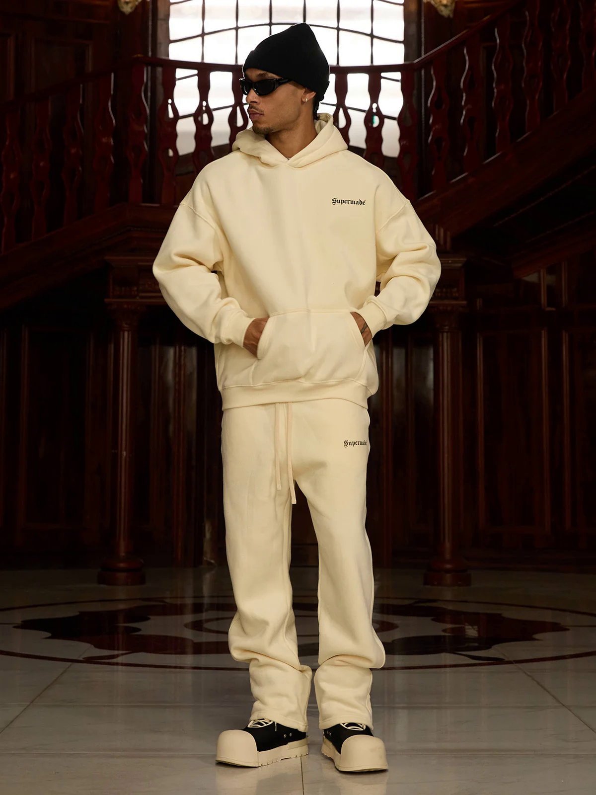 Street Hip-Hop Letters Fleece Tracksuit - 2230