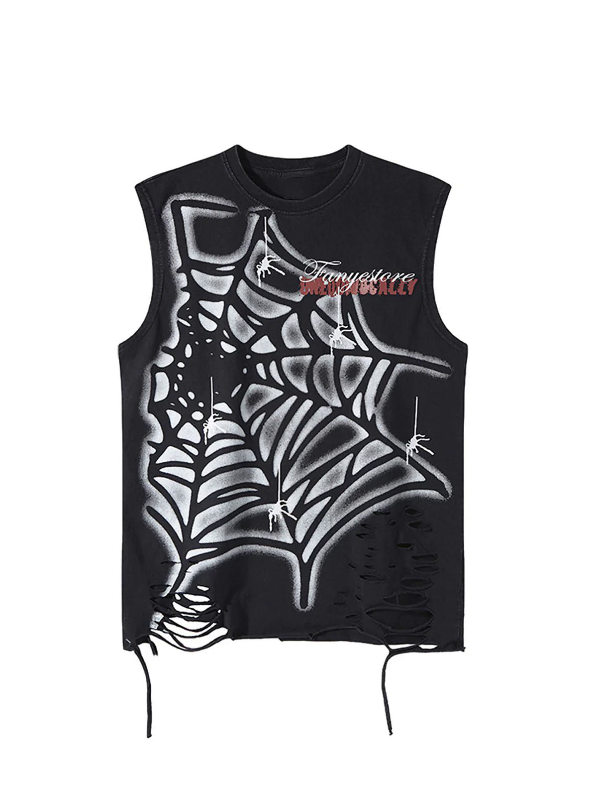 Raggedy Design Spider Web Graphic Vest - 2360