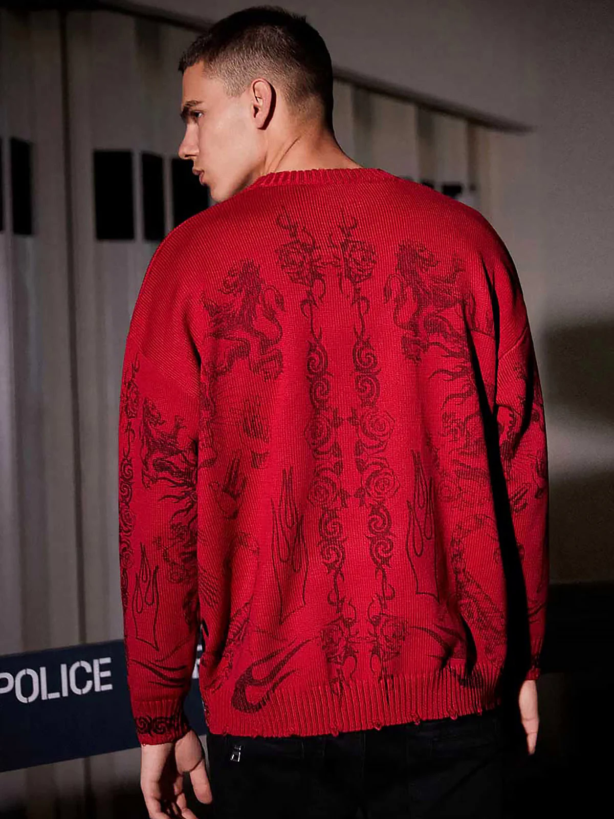 Skull Print Distressed Sweater - 1002