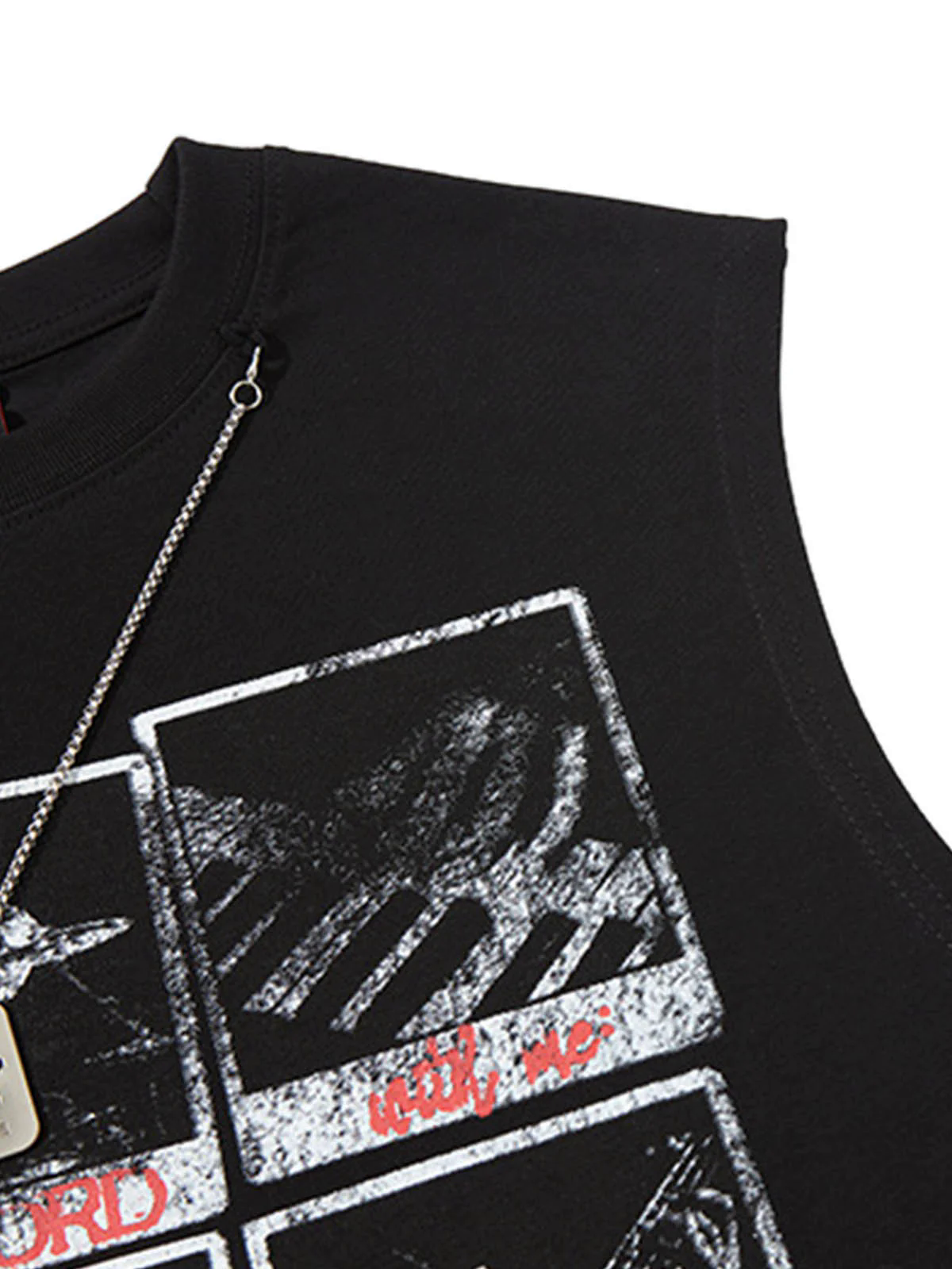 Graphic Rock Singer Print Metal Tag Vest