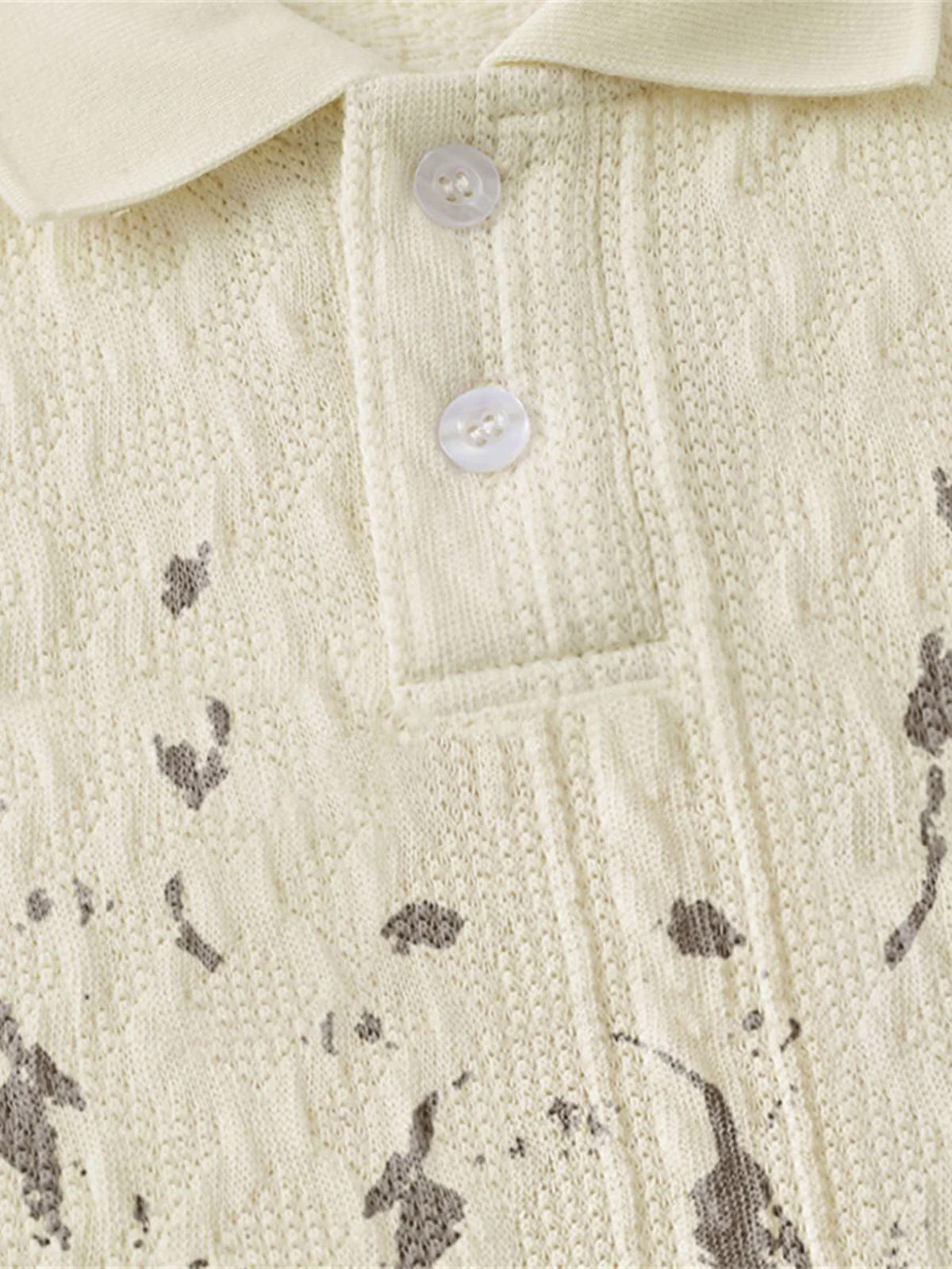 Vintage Print Lapel Short Sleeve Polo Shirt