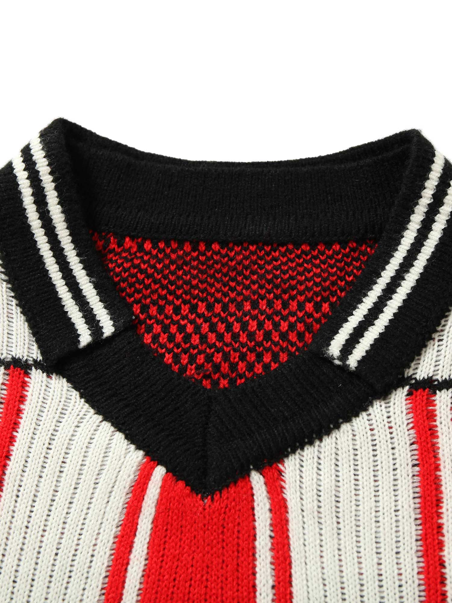 Vintage Striped Baseball Short-sleeved Knit Sweater - 2249