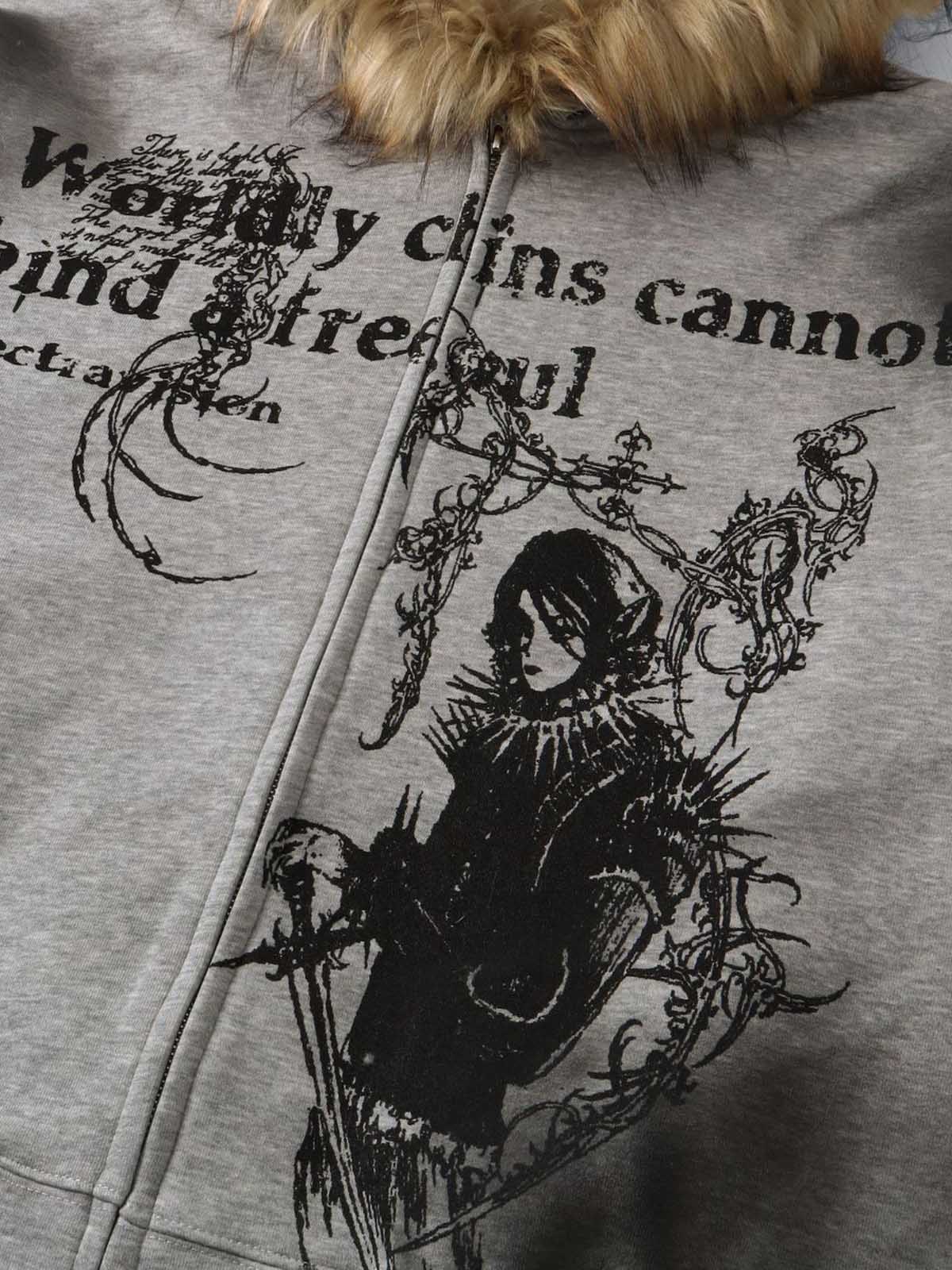 Wasteland Style Cardigan Zip UP Fur Hooded Jacket - 2279