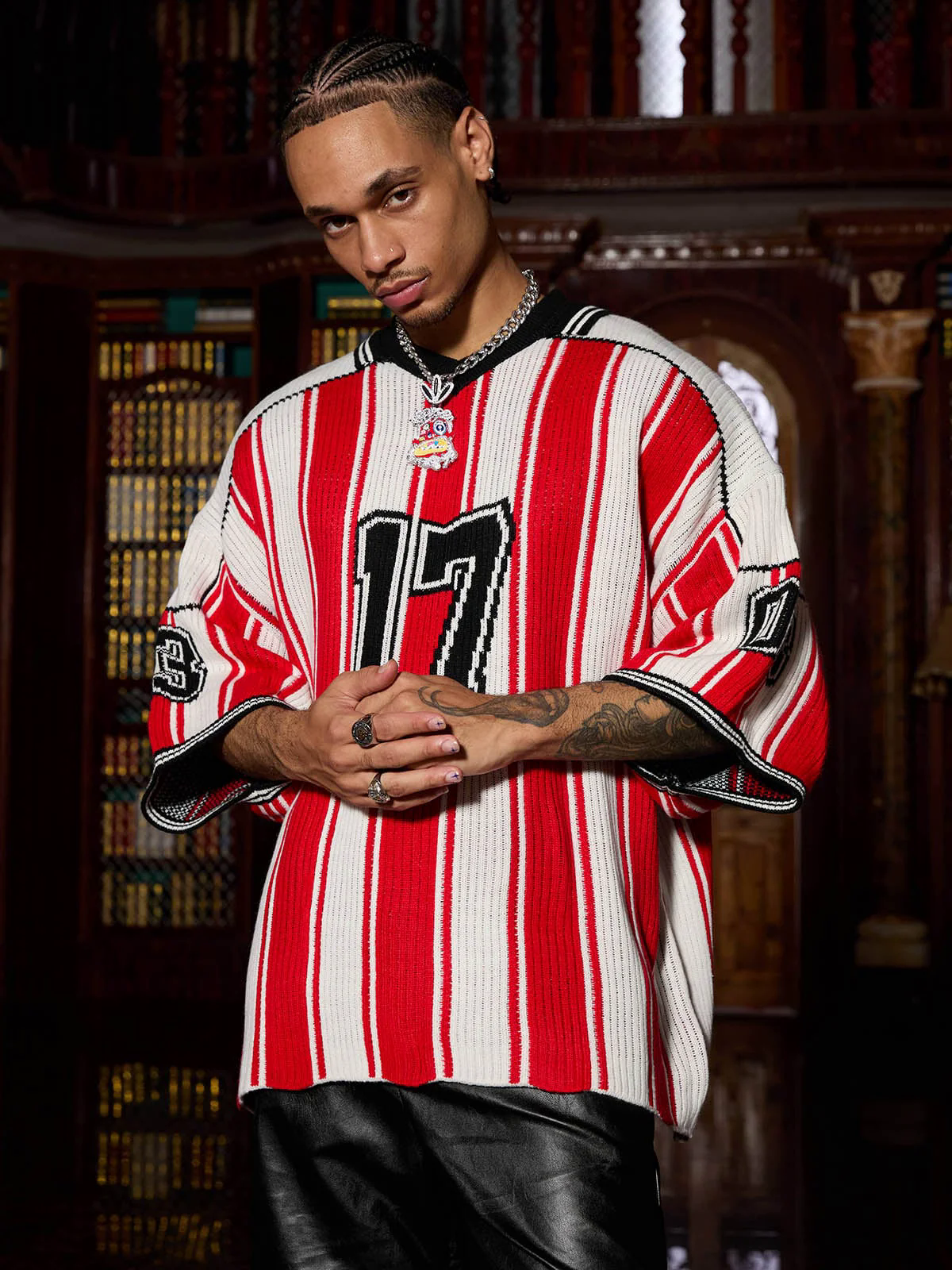 Vintage Striped Baseball Short-sleeved Knit Sweater - 2249