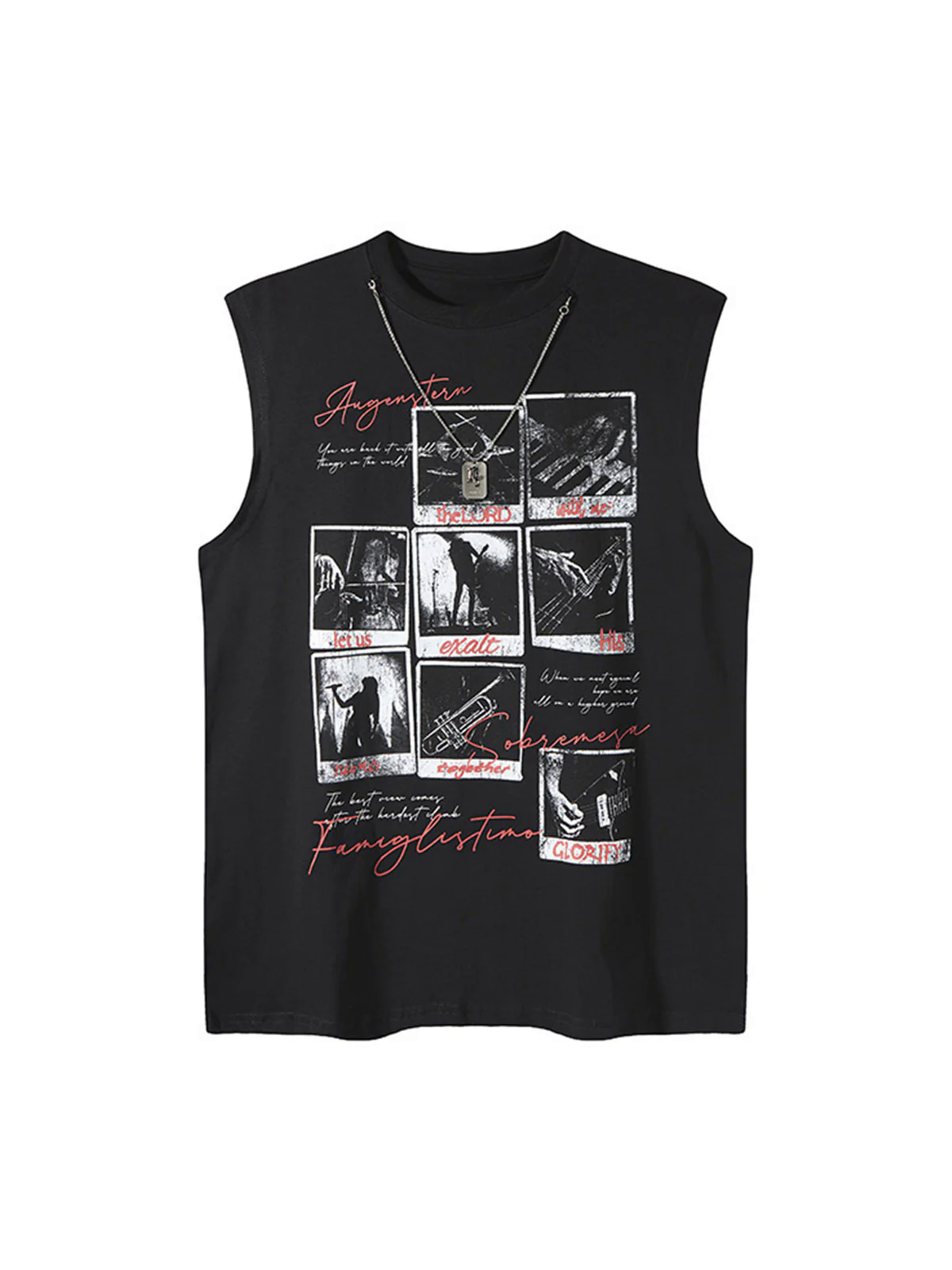 Graphic Rock Singer Print Metal Tag Vest