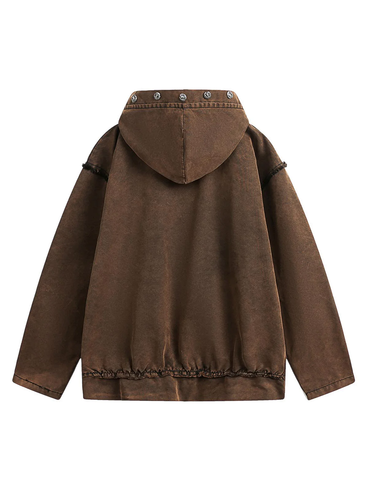 Distressed Washed Rivet Hooded Denim Sweatshirt