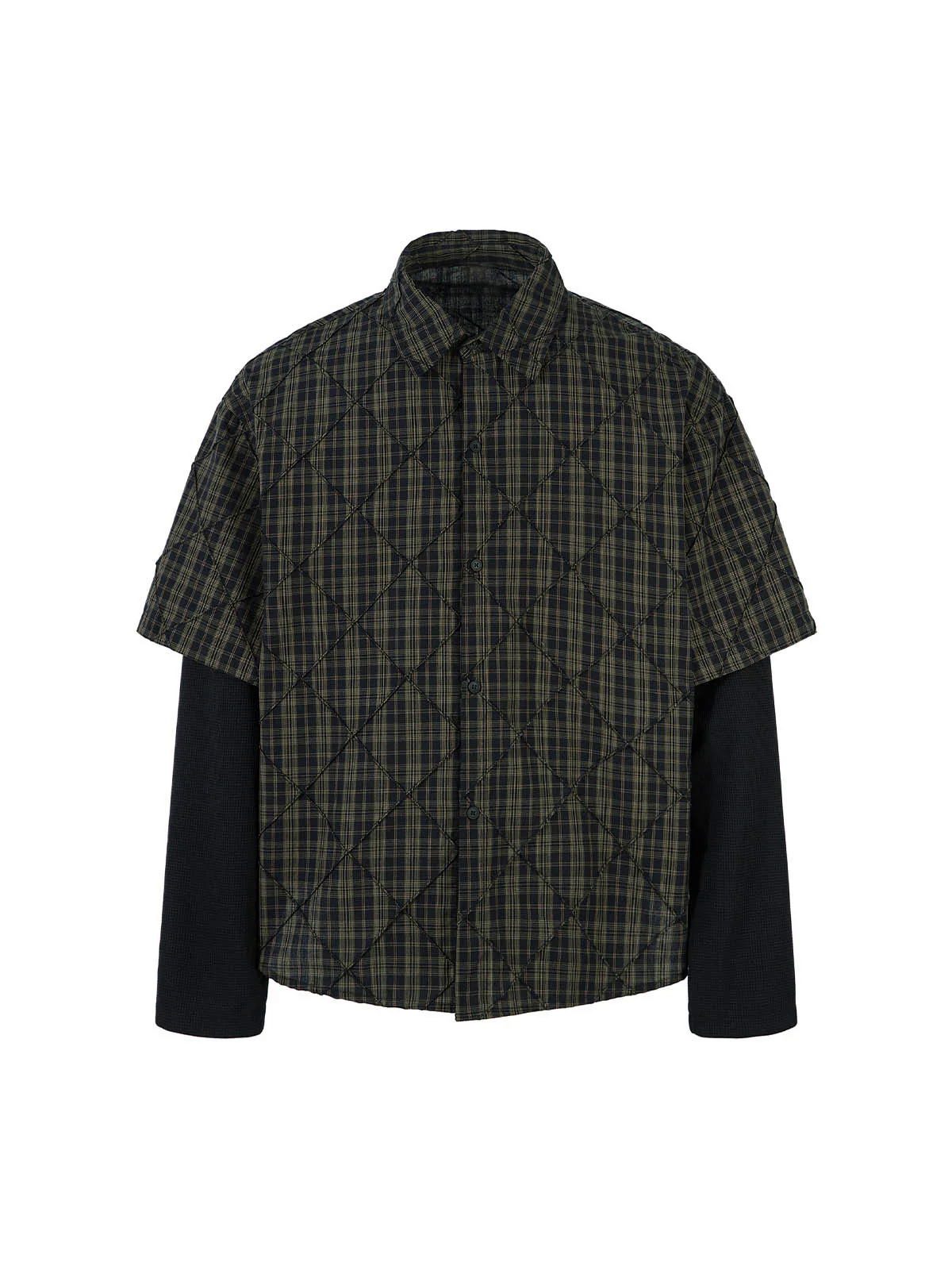 Heavy Plaid Pleated Striped Faux Two-Piece Polo Shirt