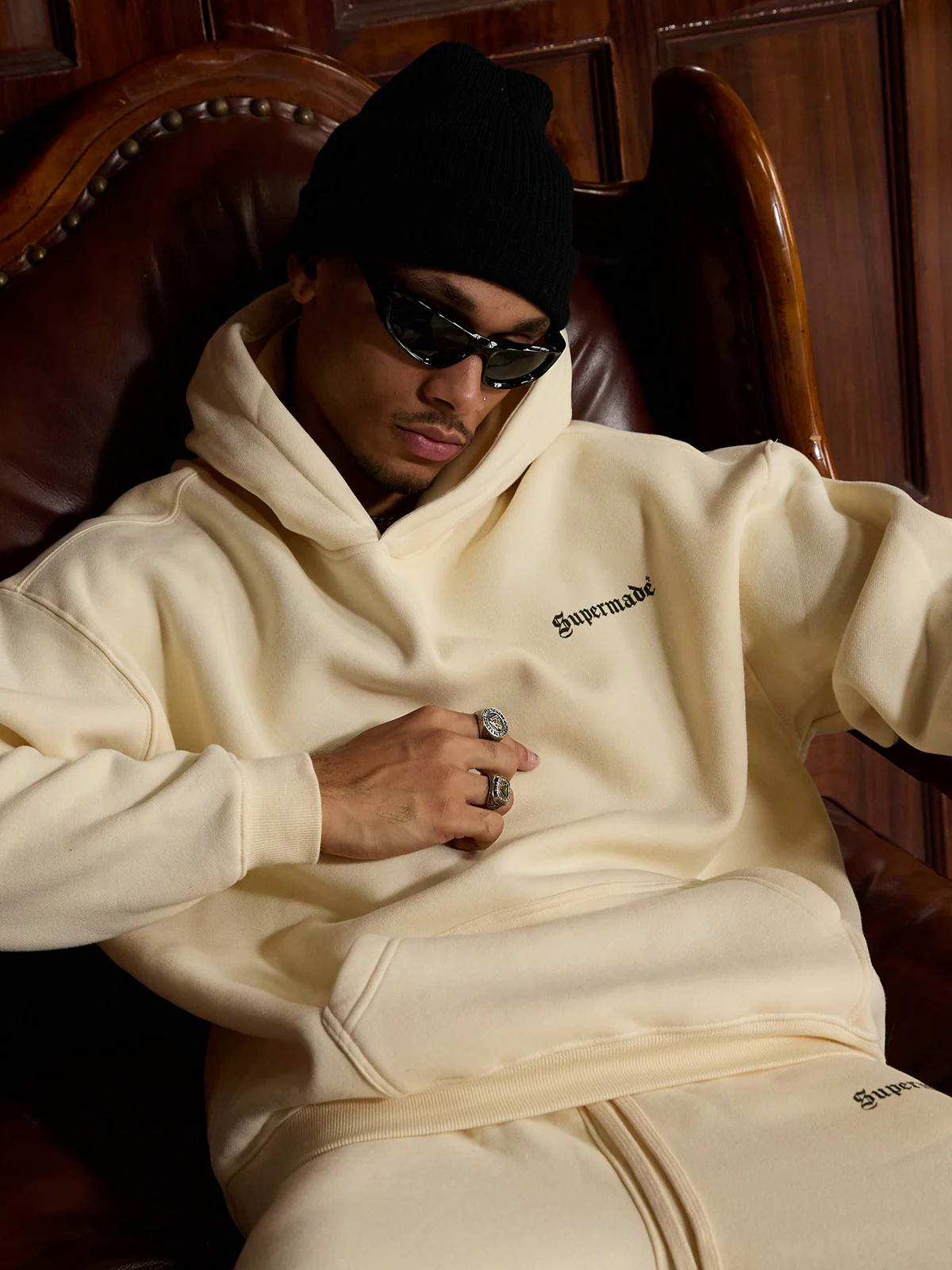 Street Hip-Hop Letters Fleece Tracksuit - 2230