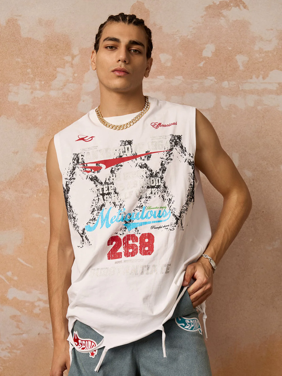 Retro Tattered Print Vest