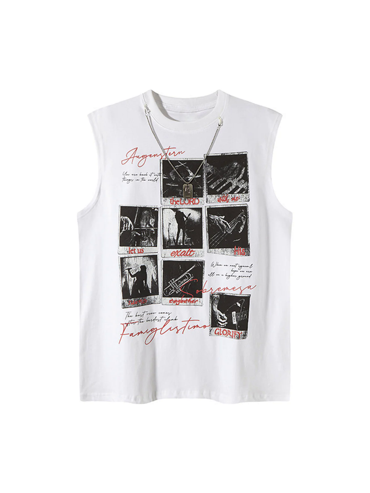 Graphic Rock Singer Print Metal Tag Vest